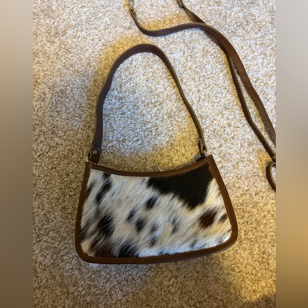 Charlie Leather Tri Color Cow Hide Italian Nora Mini Baguette Crossbody Harlow - Picture 2 of 6